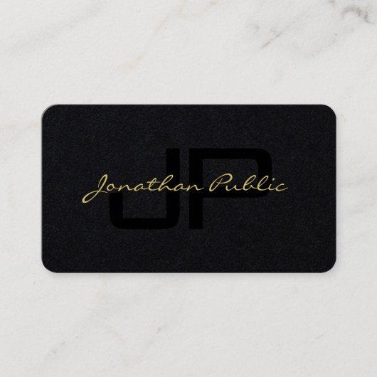 Gouden Kleur Hand Script Luxe Premium Zwart Visitekaartje (Voorkant)