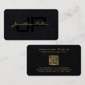 Gouden Kleur Hand Script Luxe Premium Zwart Visitekaartje (Voorkant / Achterkant)