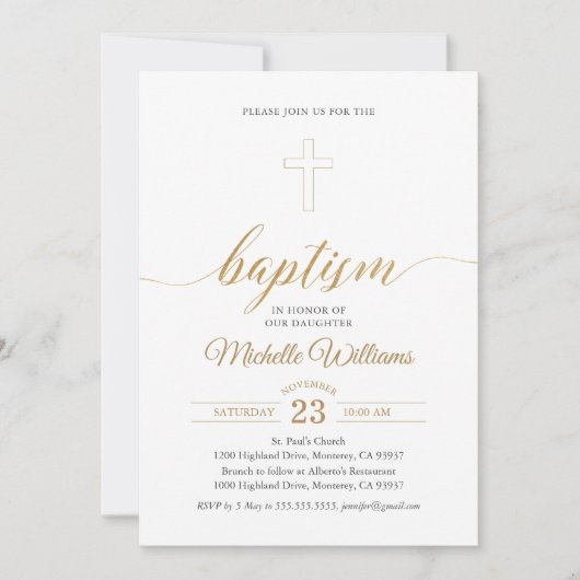 Gouden kleur kalligrafie doop kaart (Voorkant)