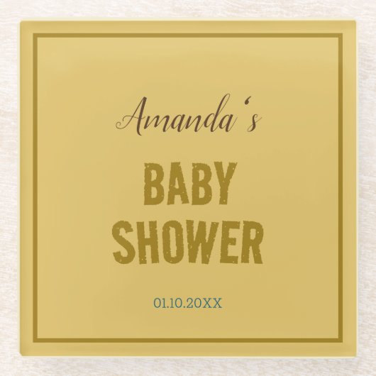 Gouden kleur Modern Minimalistisch Baby shower Glazen Onderzetter (Voorkant)