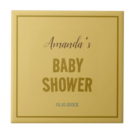 Gouden kleur Modern Minimalistisch Baby shower Tegeltje (Voorkant)