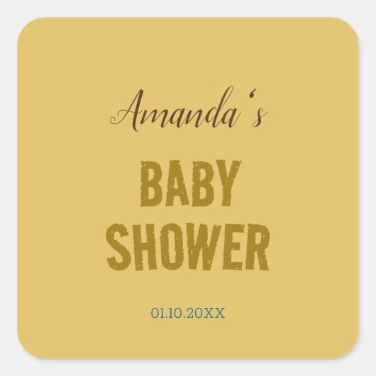 Gouden Kleur Moderne Minimalistische Baby Shower Vierkante Sticker (Voorkant)