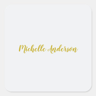 Gouden Kleur Moderne Minimalistische Handgeschreve Vierkante Sticker