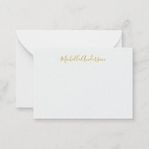Gouden kleur Moderne Minimalistische Handschrift N Notitiekaartje