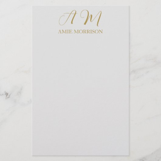 Gouden Kleur Monogram Eerste Letter Naam Calligraf Briefpapier (Voorkant)