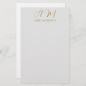 Gouden Kleur Monogram Initiaal Naam Calligrafie Briefpapier (Voorkant / Achterkant)