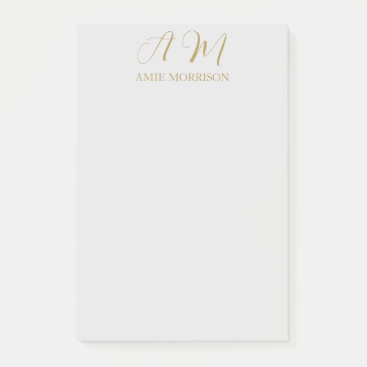 Gouden Kleur Monogram Initiaal Naam Kalligrafie Post-it® Notes (Voorkant)