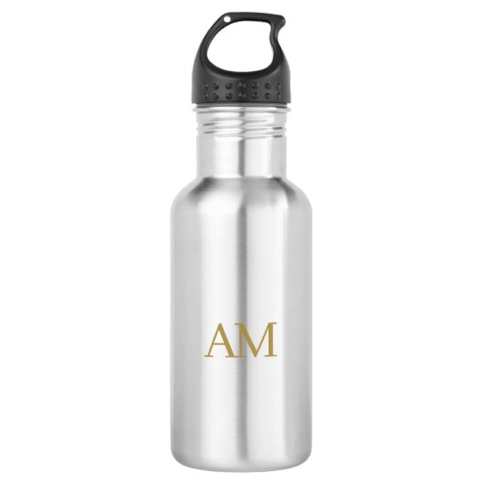 Gouden kleur Monogram Initialen Kalligrafie Pro Waterfles (Voorkant)