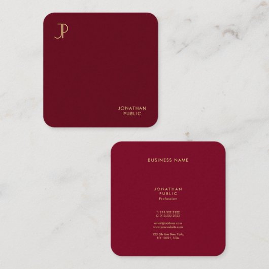 Gouden kleur Monogram Sjabloon Premium Pearl Luxur Vierkante Visitekaartje (Voorkant / Achterkant)