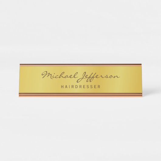 Gouden Kleur Professionele Handgeschreven Script Bureau Naambordje (Voorkant)