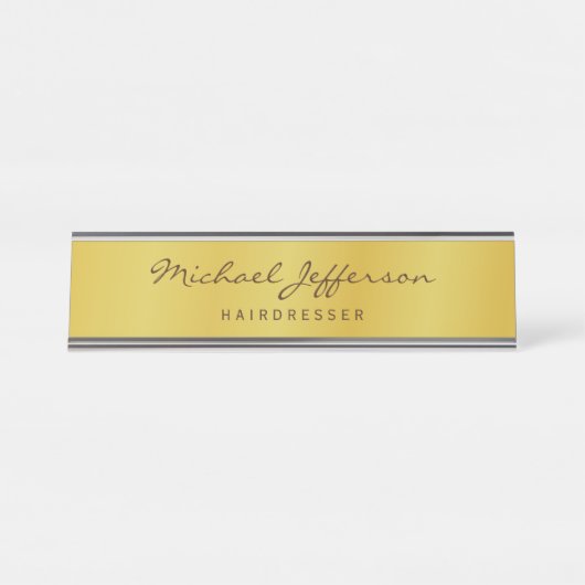 Gouden Kleur Professionele Handgeschreven Script Bureau Naambordje (Voorkant)