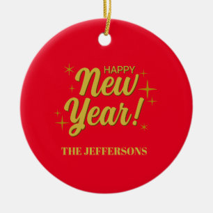 Gouden Kleur Rode Gelukkig Nieuwjaar Prettig Kerst Keramisch Ornament
