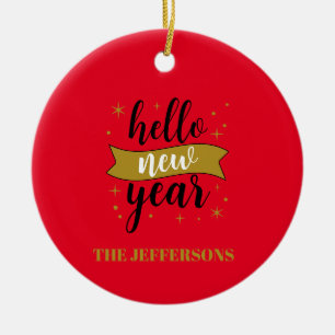 Gouden Kleur Rode Gelukkig Nieuwjaar Prettig Kerst Keramisch Ornament