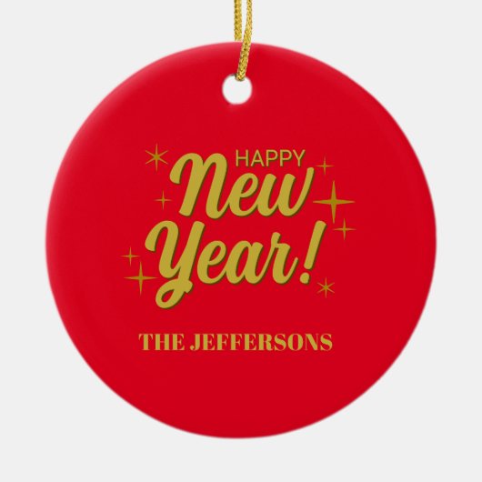 Gouden Kleur Rood Gelukkig Nieuwjaar Prettig Kerst Keramisch Ornament (Voorkant)