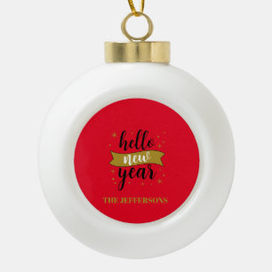 Gouden Kleur Rood Gelukkig Nieuwjaar Prettig Kerst Keramische Bal Ornament
