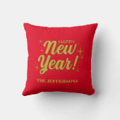 Gouden Kleur Rood Gelukkig Nieuwjaar Prettig Kerst Kussen (Achterkant)