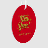 Gouden Kleur Rood Gelukkig Nieuwjaar Prettig Kerst Ornament (voorkant)