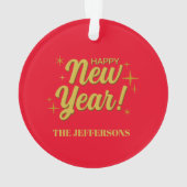 Gouden Kleur Rood Gelukkig Nieuwjaar Prettig Kerst Ornament (achterkant)
