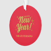 Gouden Kleur Rood Gelukkig Nieuwjaar Prettig Kerst Ornament (voorkant)