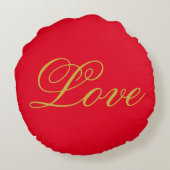Gouden Kleur Schrift Rode Liefde Bruiloft Calligra Rond Kussen (Achterkant)