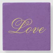 Gouden Kleur Script Liefde Bruiloft Kalligrafie Stenen Onderzetter (Voorkant)