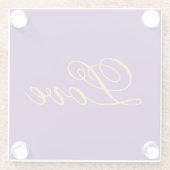 Gouden Kleur Script Liefde Paarse Bruiloft Kalligr Glazen Onderzetter (Achterkant)