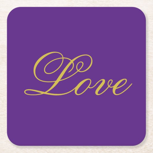 Gouden Kleur Script Liefde Paarse Bruiloft Kalligr Kartonnen Onderzetters (Voorkant)