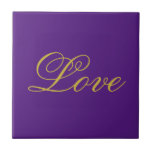 Gouden Kleur Script Liefde Paarse Bruiloft Kalligr Tegeltje<br><div class="desc">U kunt de doopvonten en de kleuren gemakkelijk veranderen. U kunt uw logo en achtergrondafbeelding ook toevoegen zoals u wilt.</div>