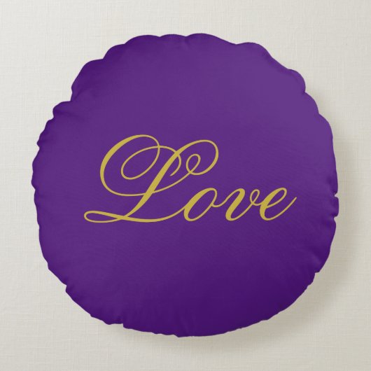 Gouden Kleur Script Liefde Paarse Calligrafie Rond Kussen (Voorkant)