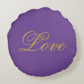 Gouden Kleur Script Liefde Paarse Calligrafie Rond Kussen (Achterkant)