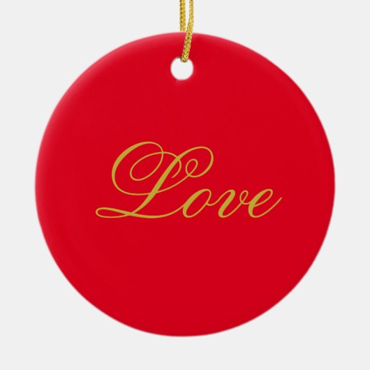 Gouden Kleur Script Rood Liefde Bruiloft Kalligraf Keramisch Ornament (Voorkant)