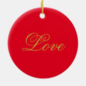 Gouden Kleur Script Rood Liefde Bruiloft Kalligraf Keramisch Ornament (Achterkant)