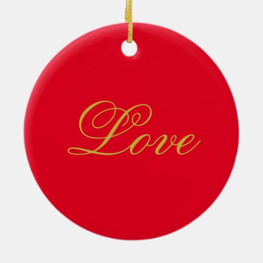 Gouden Kleur Script Rood Liefde Bruiloft Kalligraf Keramisch Ornament (Achterkant)