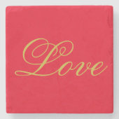 Gouden Kleur Script Rood Liefde Bruiloft Kalligraf Stenen Onderzetter (Voorkant)