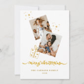 Gouden Kleur Vrolijke Kerstmis Fotocollage Feestdagenkaart (Voorkant)