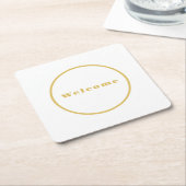 Gouden kleur welkomstfeest minimalistisch professi kartonnen onderzetters (Schuin)