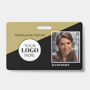 Gouden Kleur Witte Werknemer ID Foto Logo Badge