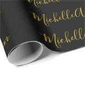 Gouden Kleur Zwart Modern Minimalistisch Handgesch Cadeaupapier (Rol Hoek)