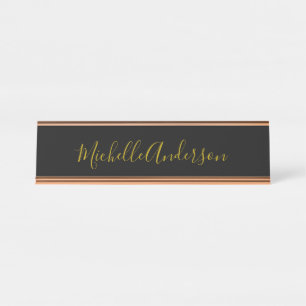 Gouden Kleur Zwart Moderne Minimalistische Handwri Bureau Naambordje