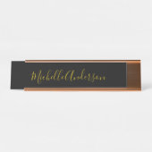 Gouden Kleur Zwart Moderne Minimalistische Handwri Bureau Naambordje (Voorkant)