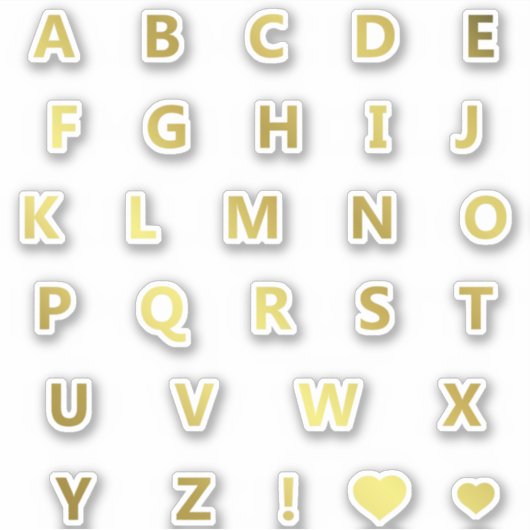 Gouden Kleuren Letters Monogram Sticker Pack Alfab (Voorkant)