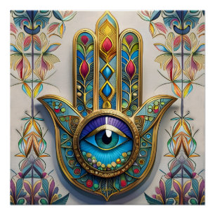 Gouden Kleurrijke Filigraan Blauwgroene Derde Oog Perfect Poster