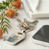 Gouden Kleurrijke Filigree Blauwgroene Derde Oog H Sleutelhanger (Zijkant)