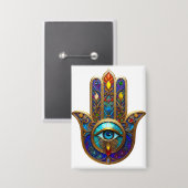 Gouden Kleurrijke Hamsa Turquoise Saffier Derde Oo Button (Voorkant / Achterkant)