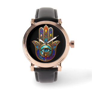 Gouden Kleurrijke Hamsa Turquoise Saffier Derde Oo Horloge