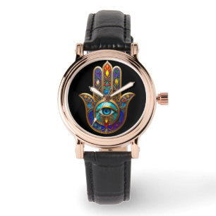 Gouden Kleurrijke Hamsa Turquoise Saffier Derde Oo Horloge