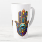 Gouden Kleurrijke Hamsa Turquoise Saffier Derde Oo Latte Mok (Rechterhoek)