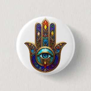 Gouden Kleurrijke Hamsa Turquoise Saffier Derde Oo Ronde Button 3,2 Cm