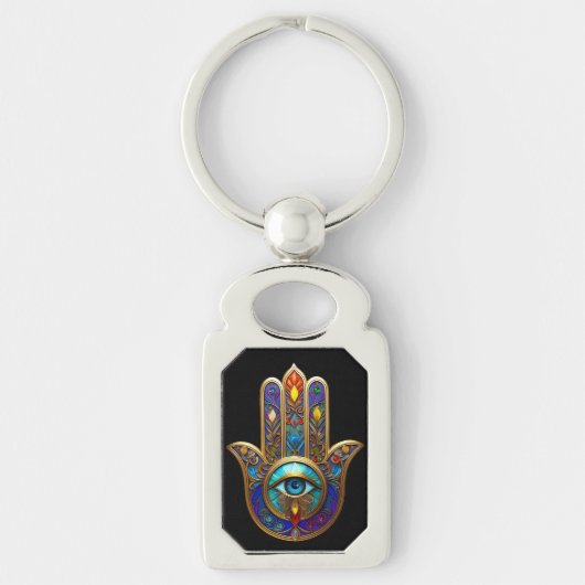 Gouden Kleurrijke Hamsa Turquoise Saffier Derde Oo Sleutelhanger (Voorkant)