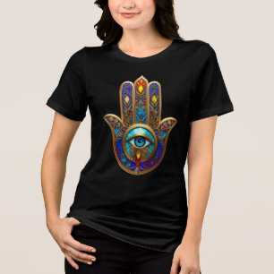 Gouden Kleurrijke Hamsa Turquoise Saffier Derde Oo Tri-Blend Shirt